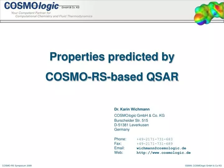 properties predicted by cosmo rs based qsar