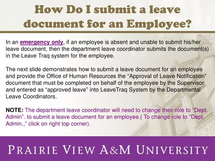 how do i submit a leave document for an employee