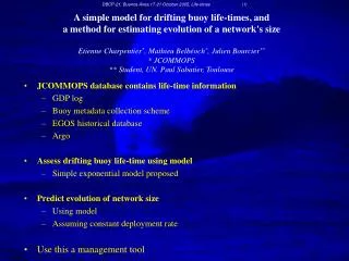 JCOMMOPS database contains life-time information GDP log Buoy metadata collection scheme