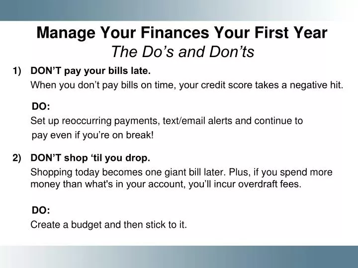manage your finances your first year the do s and don ts