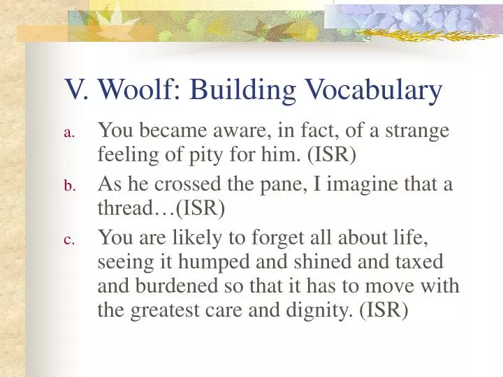 v woolf building vocabulary