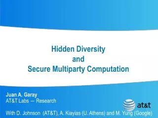 Hidden Diversity and Secure Multiparty Computation