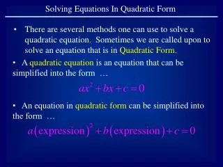 Solving Equations In Quadratic Form