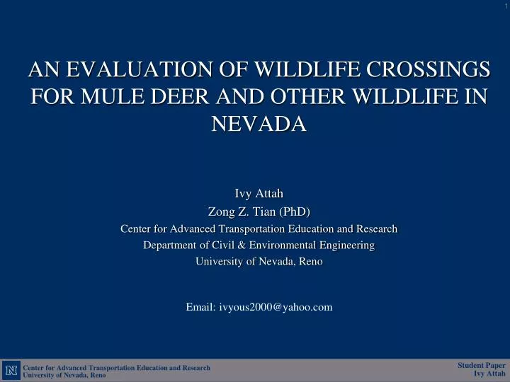 an evaluation of wildlife crossings for mule deer and other wildlife in nevada