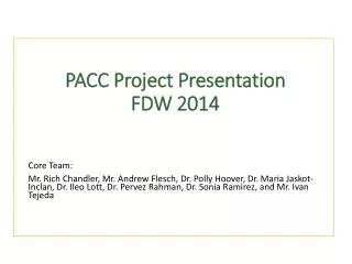 PACC Project Presentation FDW 2014
