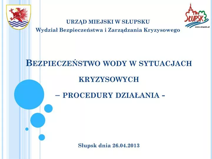 bezpiecze stwo wody w sytuacjach kryzysowych procedury dzia ania