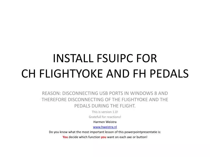 install fsuipc for ch flightyoke and fh pedals