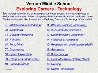 Vernon Middle School Exploring Careers - Technology