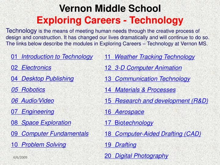 vernon middle school exploring careers technology