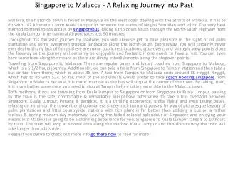Singapore to Malacca