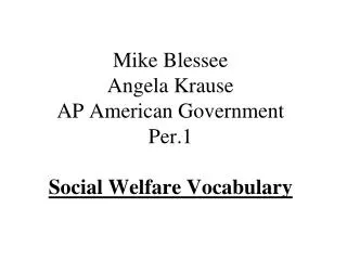 Mike Blessee Angela Krause AP American Government Per.1 Social Welfare Vocabulary