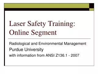 Laser Safety Training: Online Segment