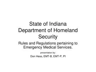 State of Indiana Department of Homeland Security