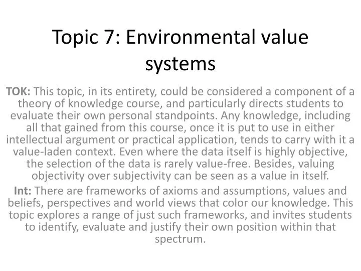 topic 7 environmental value systems