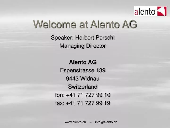 welcome at alento ag