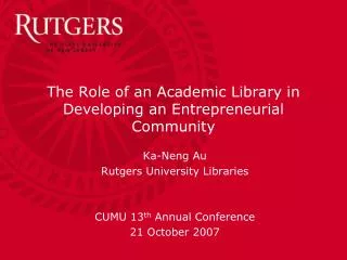 The Role of an Academic Library in Developing an Entrepreneurial Community