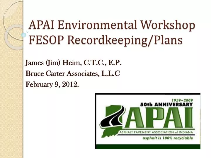 apai environmental workshop fesop recordkeeping plans