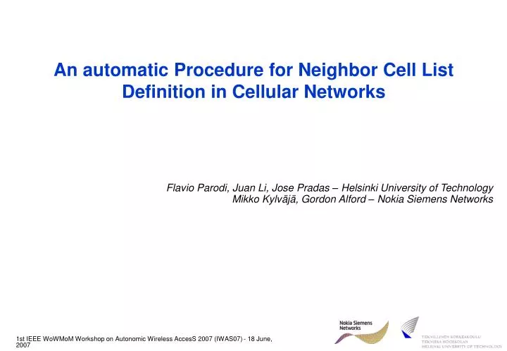 an automatic procedure for neighbor cell list definition in cellular networks