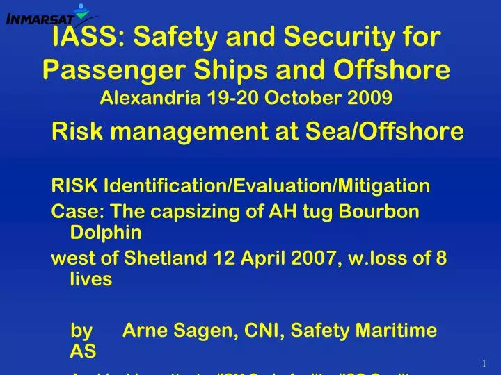 iass safety and security for passenger ships and offshore alexandria 19 20 october 2009
