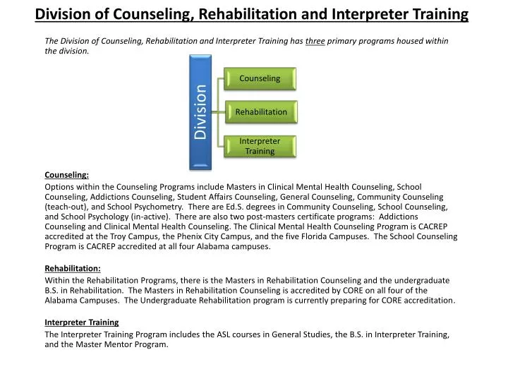 division of counseling rehabilitation and interpreter training