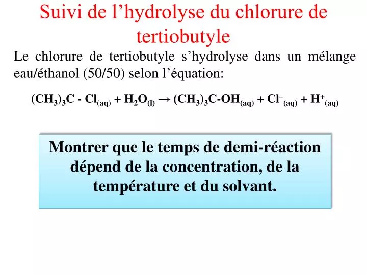 suivi de l hydrolyse du chlorure de tertiobutyle