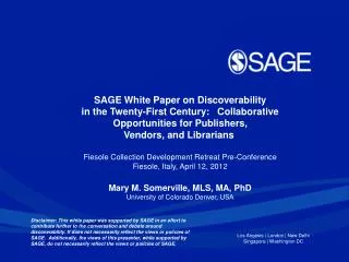 SAGE White Paper on Discoverability