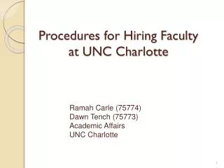 Procedures for Hiring Faculty at UNC Charlotte