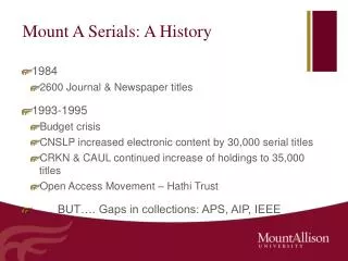 Mount A Serials: A History