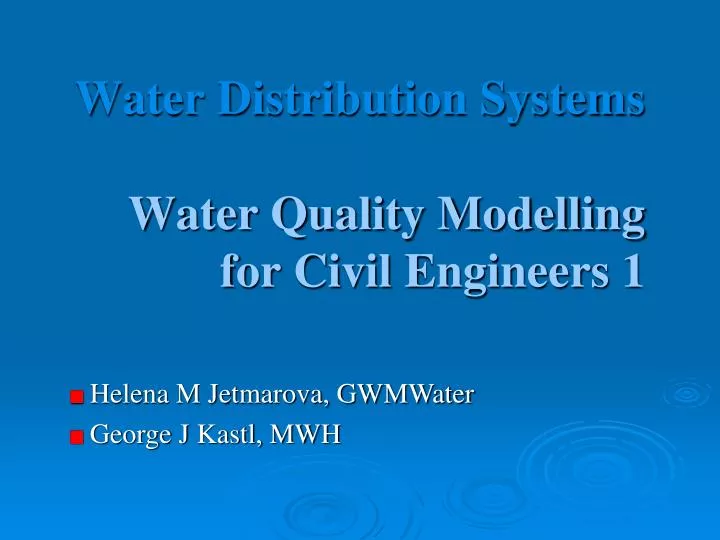 water distribution systems water quality modelling for civil engineers 1