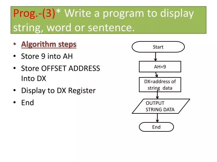 prog 3 write a program to display string word or sentence