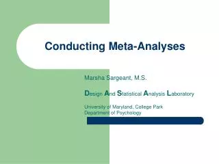 Conducting Meta-Analyses