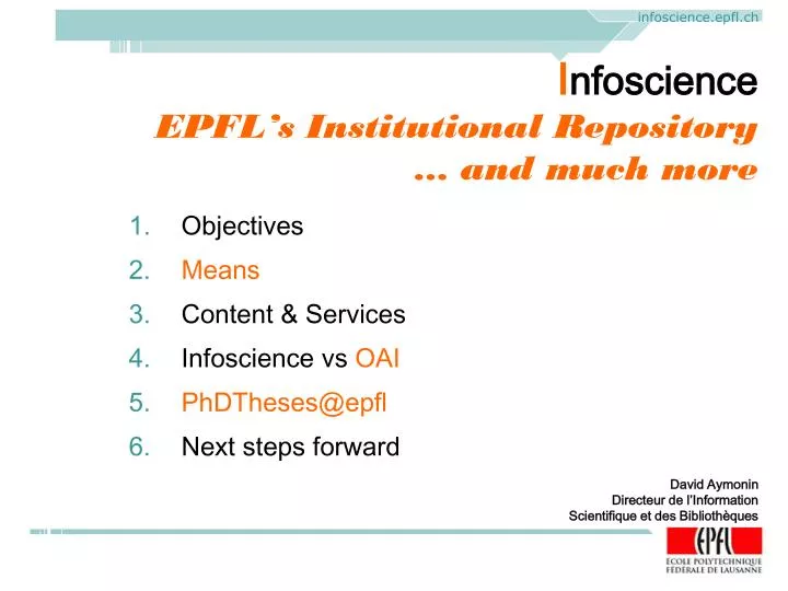 i nfoscience epfl s institutional repository and much more