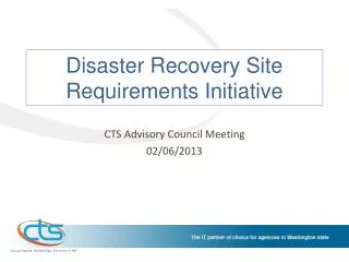 Disaster Recovery Site Requirements Initiative