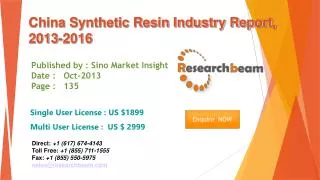 China Synthetic Resin Market Size, Share, Study 2013-2016