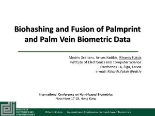 Biohashing and Fusion of Palmprint and Palm Vein Biometric Data