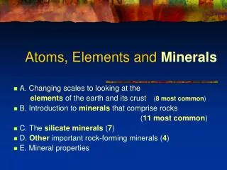 Atoms, Elements and Minerals