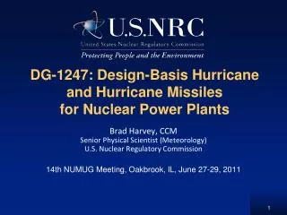 DG-1247: Design-Basis Hurricane and Hurricane Missiles for Nuclear Power Plants