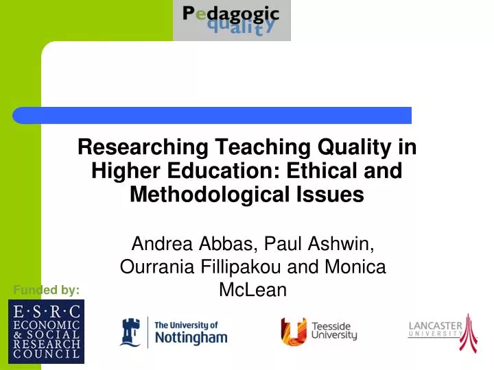 researching teaching quality in higher education ethical and methodological issues