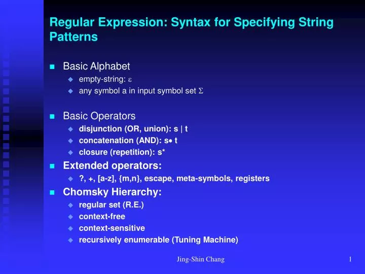 regular expression syntax for specifying string patterns