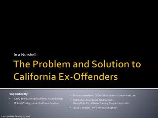 The Problem and Solution to California Ex-Offenders