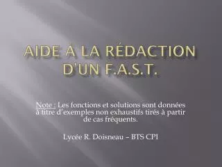 aide la r daction d un f a s t