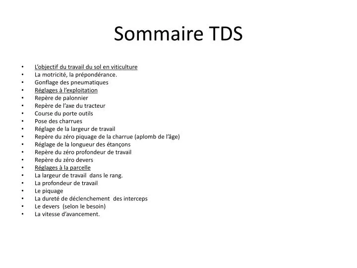 sommaire tds