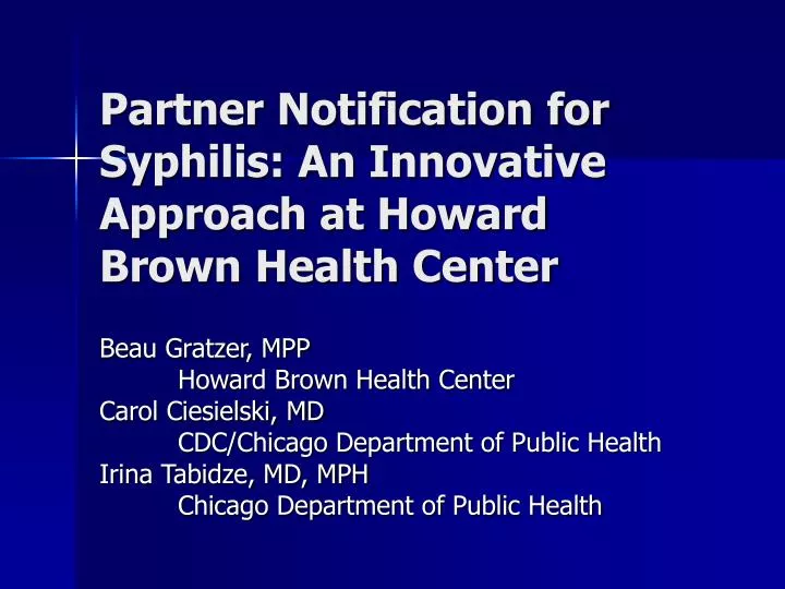 partner notification for syphilis an innovative approach at howard brown health center