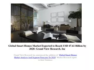 Smart Homes Market Segment to 2020:Grand View Research