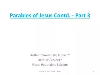 Parables of Jesus Contd. - Part 3