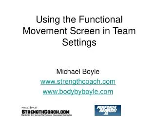 Using the Functional Movement Screen in Team Settings