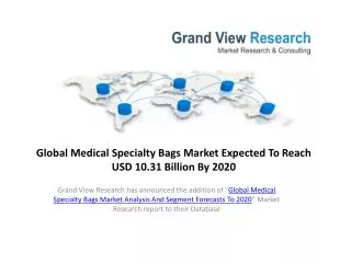 Medical Specialty Bags Market Share to 2020