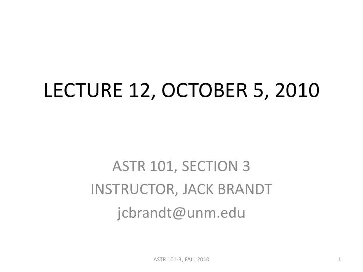 lecture 12 october 5 2010