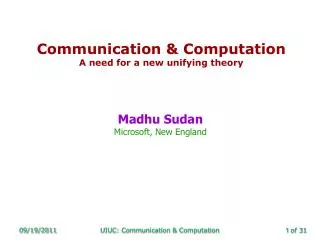 Communication &amp; Computation A need for a new unifying theory