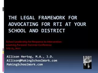 The Legal Framework for Advocating for RtI at Your School and District